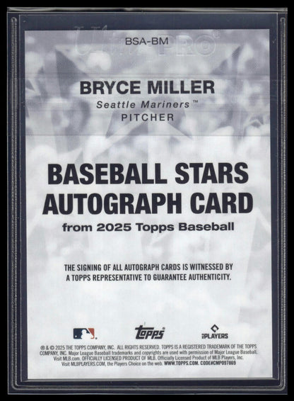 2025 Topps #BSA-BM Bryce Miller Baseball Stars Autographs (Series One)