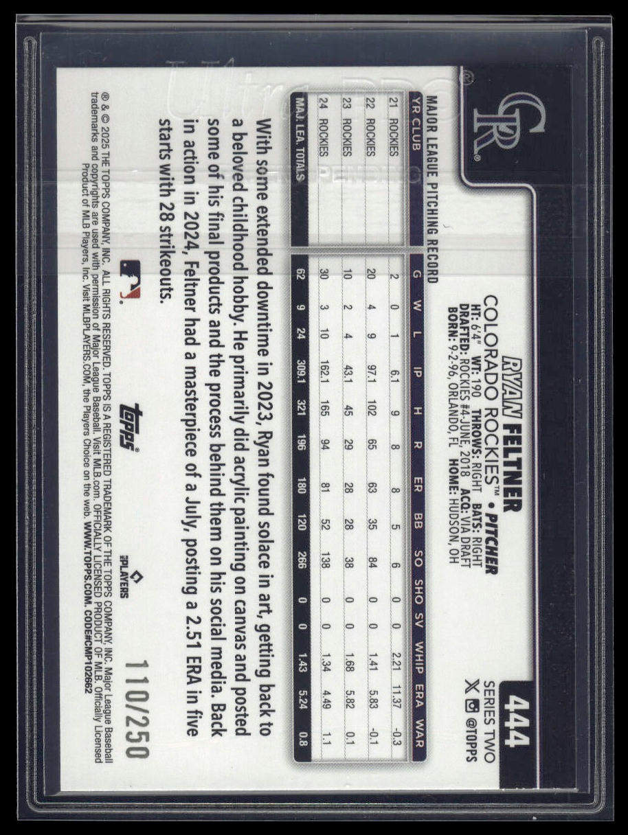 2025 Topps #444 Ryan Feltner Purple Rainbow Foil #/250