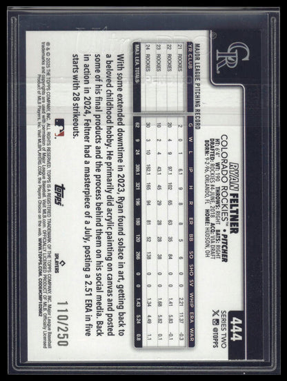 2025 Topps #444 Ryan Feltner Purple Rainbow Foil #/250