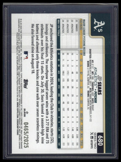2025 Topps #680 JP Sears Gold #/2025