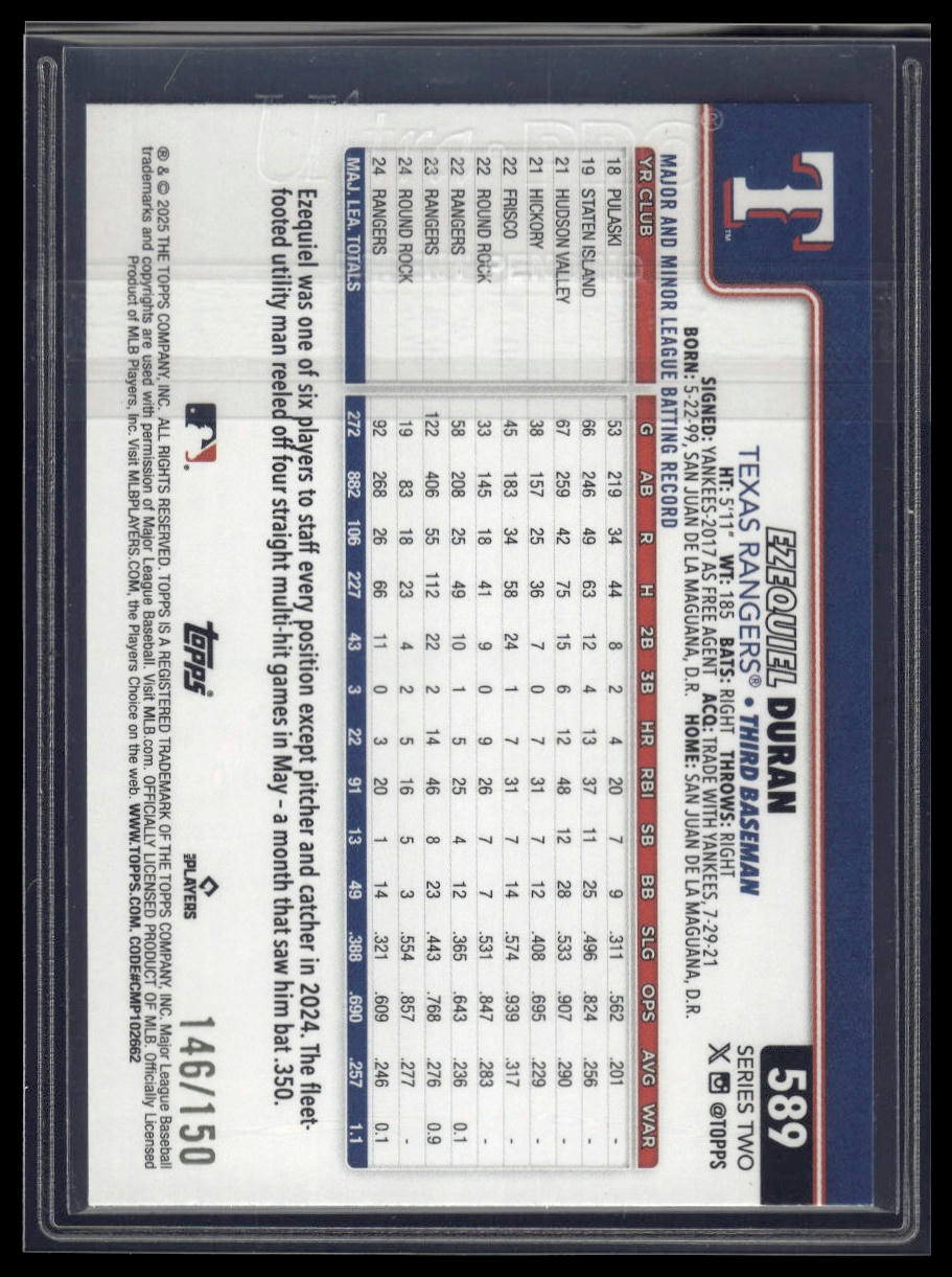 2025 Topps #589 Ezequiel Duran Blue Rainbow Foil #/150