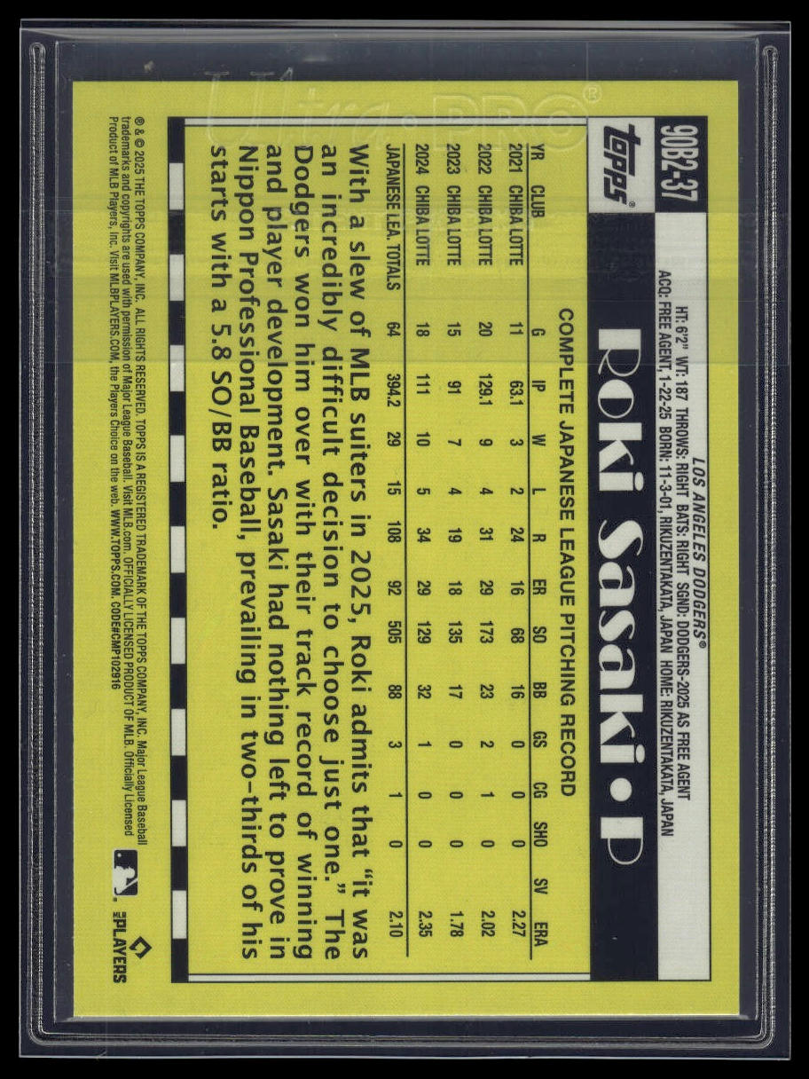 2025 Topps Series 1 Roki Sasaki 1990 Topps Baseball 35th Anniversary
