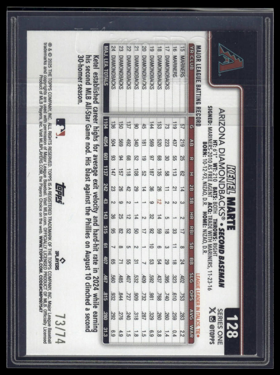 2025 Topps #128 Ketel Marte Black /74