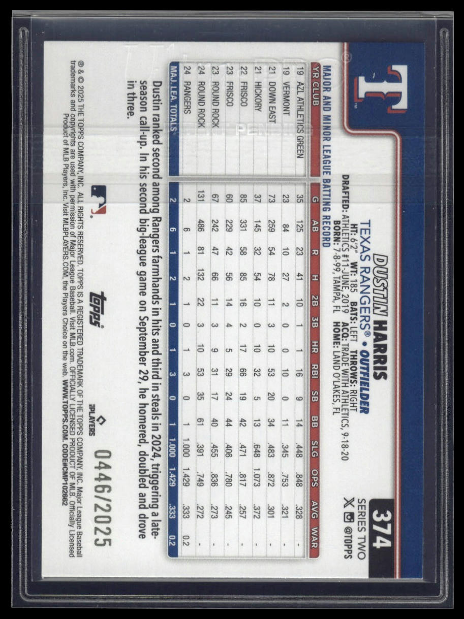 2025 Topps #374 Dustin Harris Gold #/2025