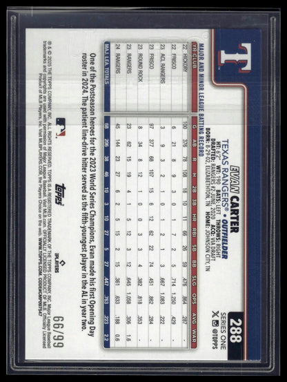 2025 Topps #288 Evan Carter Green Rainbow Foil #/99