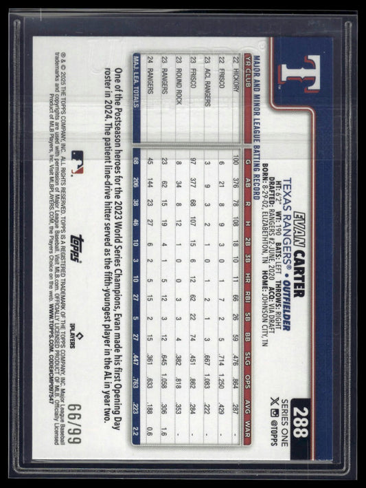 2025 Topps #288 Evan Carter Green Rainbow Foil #/99