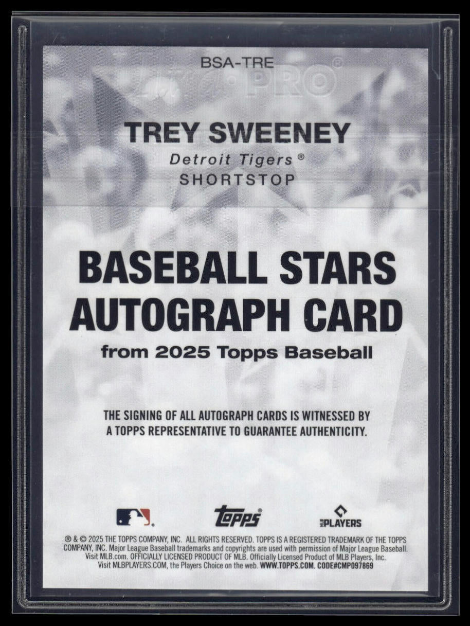 2025 Topps #BSA-TRE Trey Sweeney Baseball Stars Autographs (Series One)