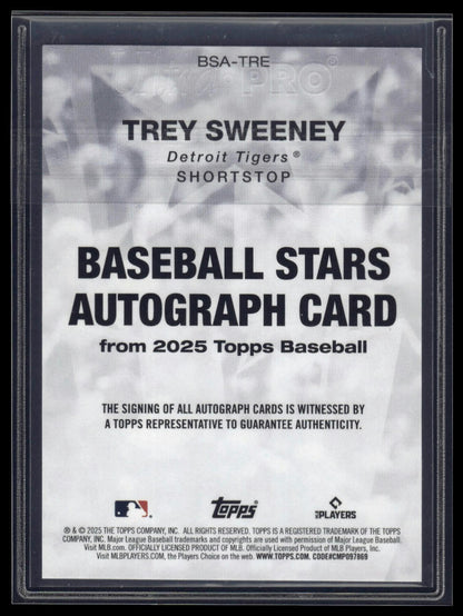 2025 Topps #BSA-TRE Trey Sweeney Baseball Stars Autographs (Series One)