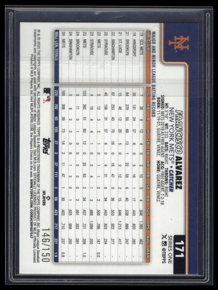 2025 Topps #171 Francisco Alvarez Blue Holo Foil #/150