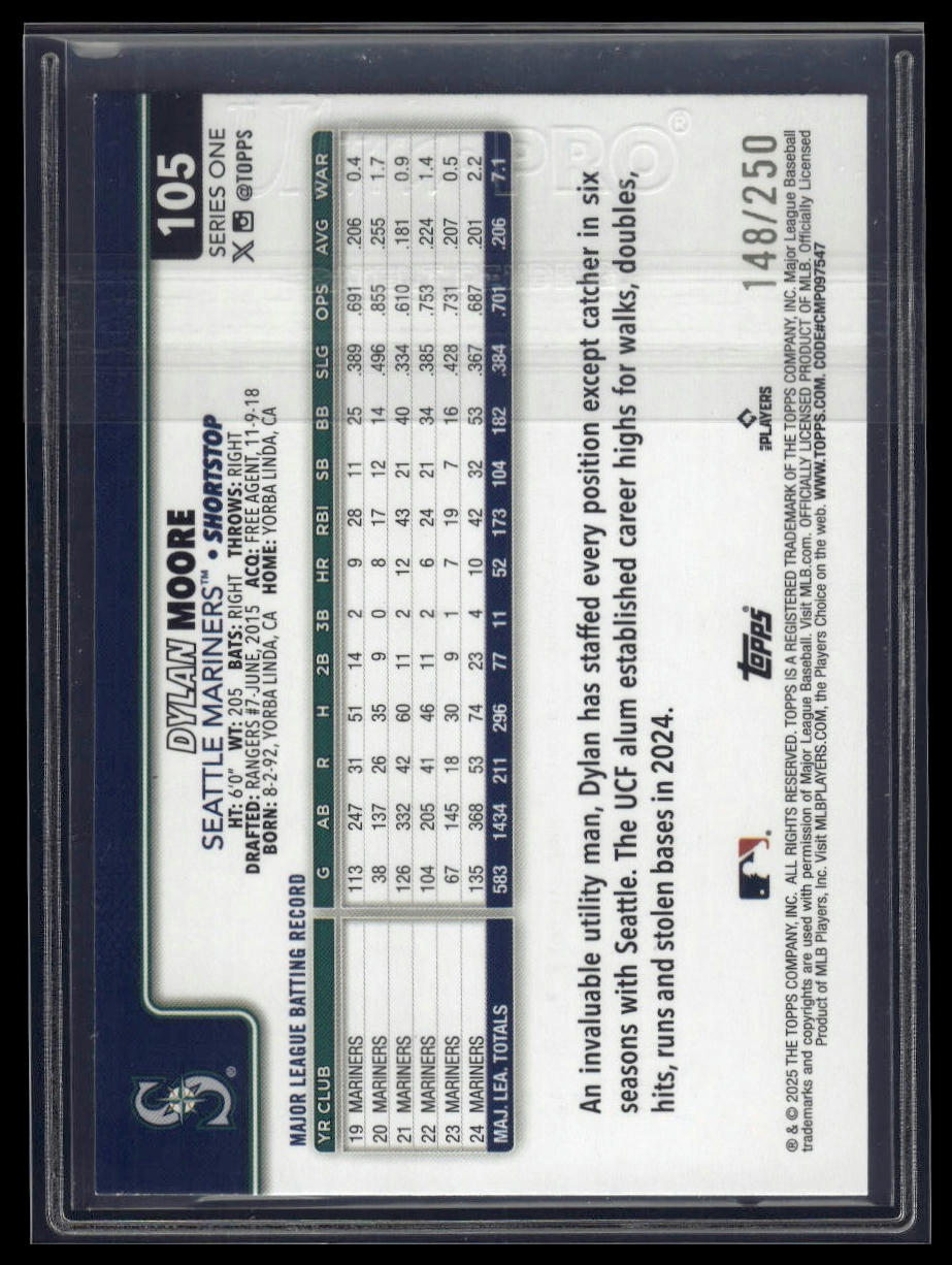 2025 Topps #105 Dylan Moore Purple Rainbow Foil #/250