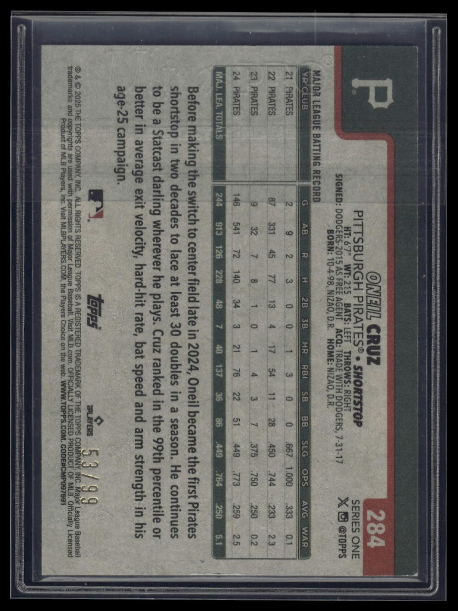 2025 Topps Series 1 #284 Oneil Cruz Vintage Stock #/99