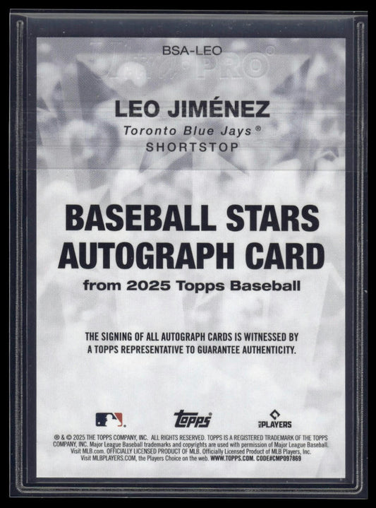 2025 Topps Series 1 #BSA-LEO Leo Jimenez Baseball Stars Autographs (Series One)