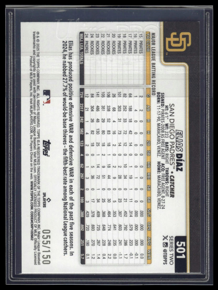 2025 Topps #501 Elias Díaz Blue Rainbow Foil #/150