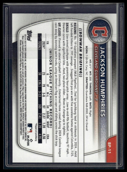 2025 Bowman #BP-11 Jackson Humphries Prospects Neon Green #/399