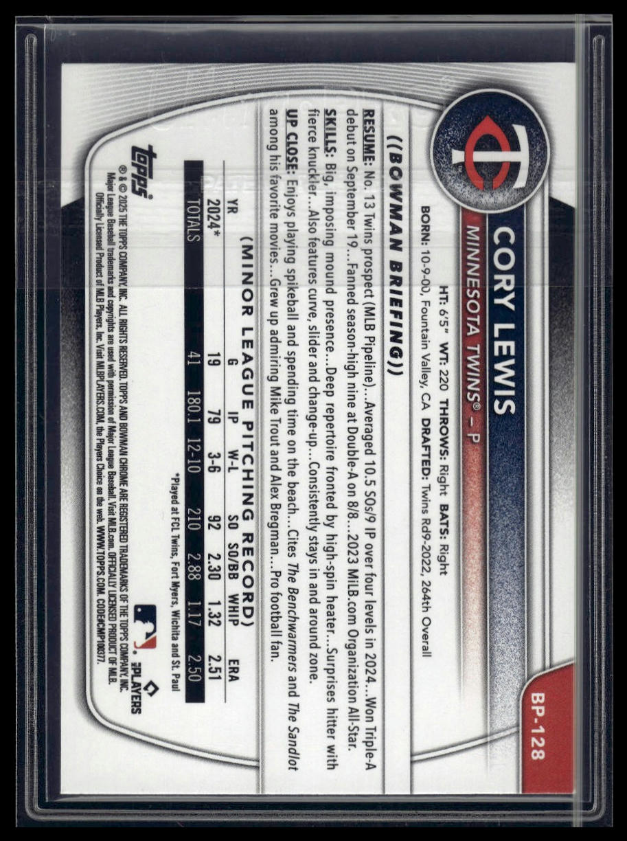 2025 Bowman #BP-128 Cory Lewis Prospects Sky Blue #/499