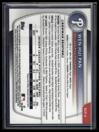 2025 Bowman #BCP-6 Wen-Hui Pan Chrome Prospects Reptilian Blue Refractor #/150