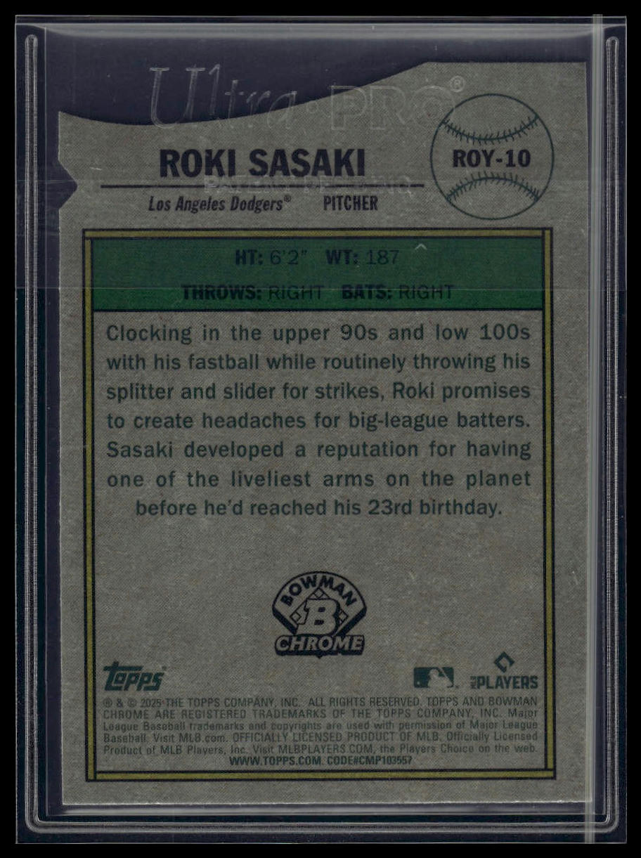 2025 Bowman #ROY-10 Roki Sasaki Rookie of the Year Favorites Mojo Refractor