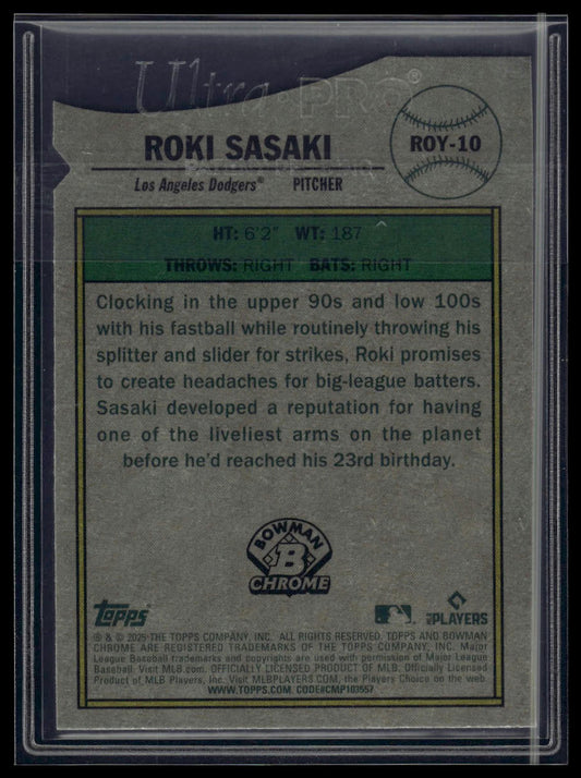 2025 Bowman #ROY-10 Roki Sasaki Rookie of the Year Favorites Mojo Refractor