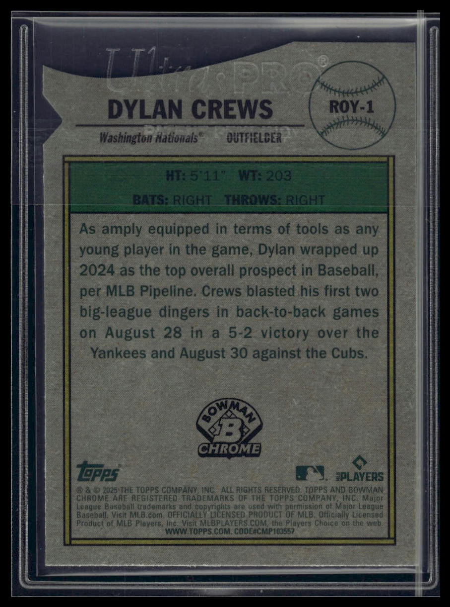 2025 Bowman #ROY-1 Dylan Crews Rookie of the Year Favorites Mojo Refractor