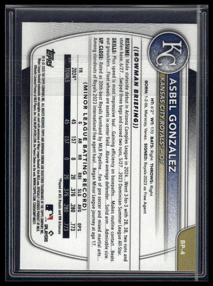 2025 Bowman #BP-4 Asbel Gonzalez Prospects Purple Pattern #/199