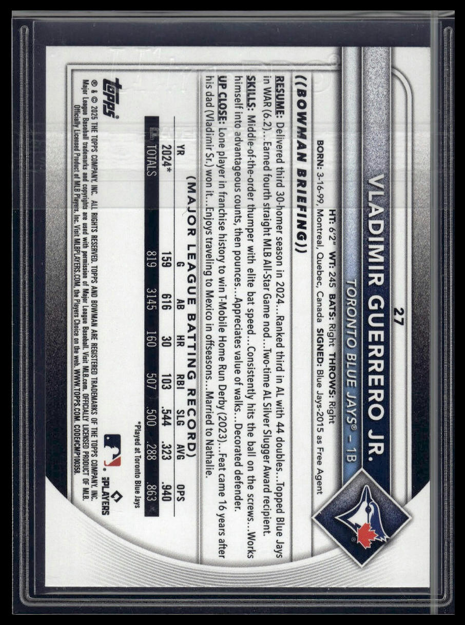 2025 Bowman #27 Vladimir Guerrero Jr. Sky Blue #/499