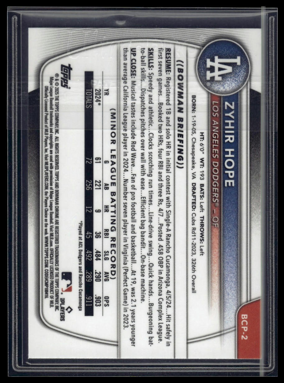 2025 Bowman #BCP-2 Zyhir Hope Chrome Prospects Reptilian Refractor