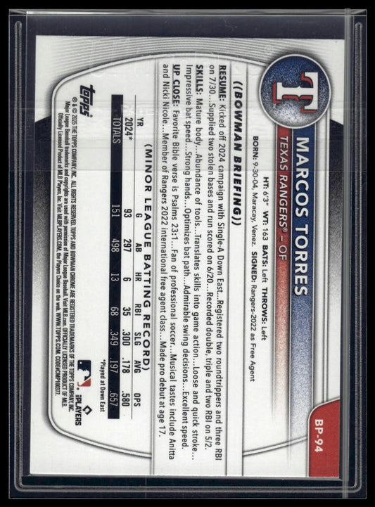 2025 Bowman #BP-94 Marcos Torres Prospects Purple Pattern #/199