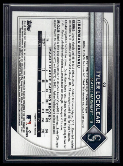 2025 Bowman #93 Tyler Locklear Sky Blue #/499
