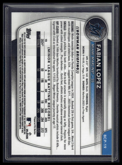 2025 Bowman #BCP-19 Fabian Lopez Chrome Prospects Aqua X-Fractor #/125