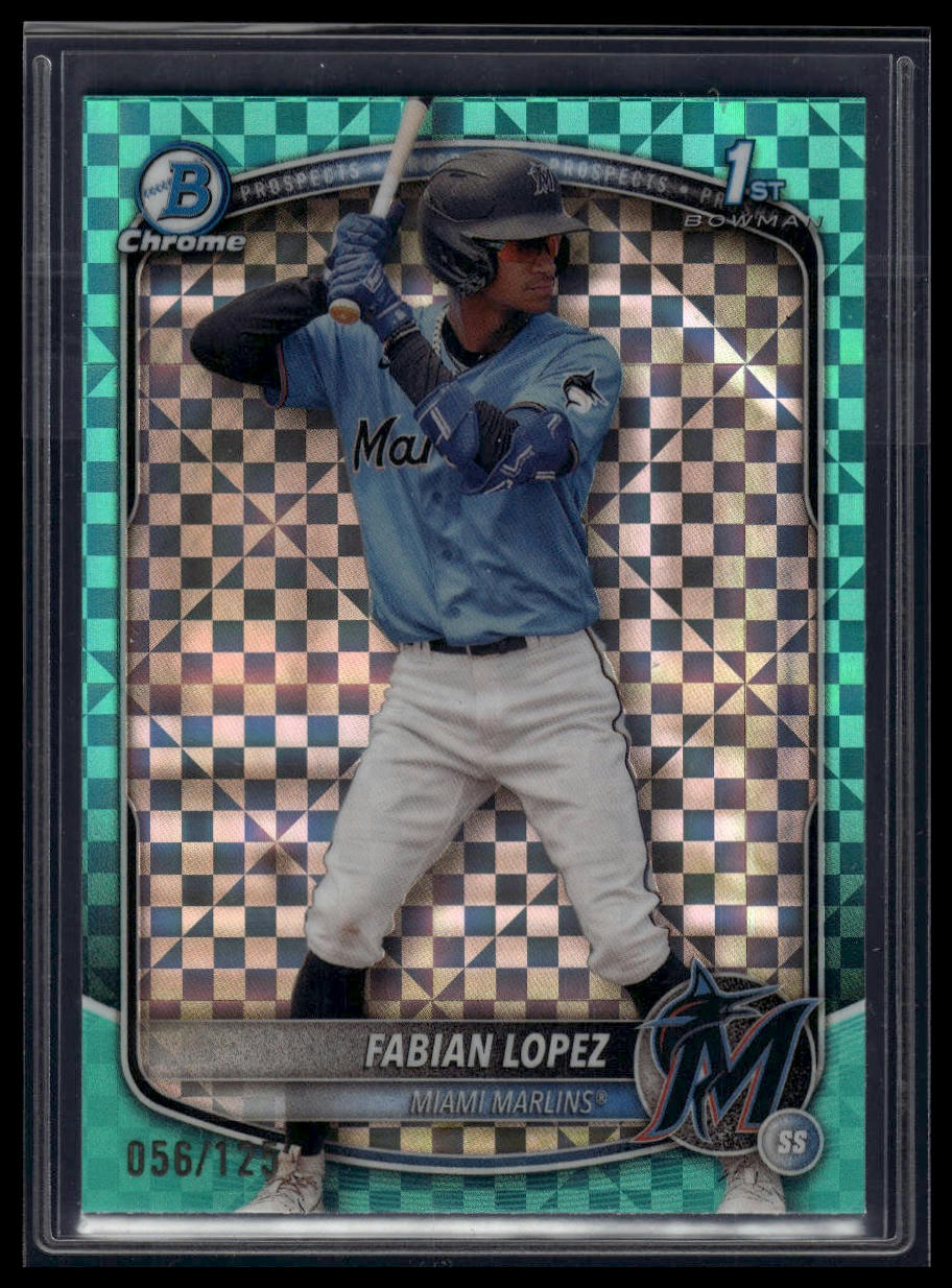 2025 Bowman #BCP-19 Fabian Lopez Chrome Prospects Aqua X-Fractor #/125