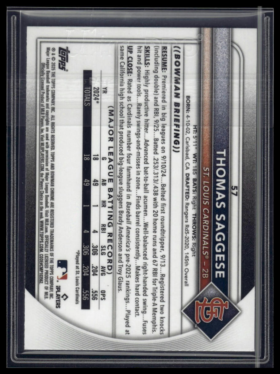 2025 Bowman #57 Thomas Saggese Chrome Mojo Navy Refractor #/175