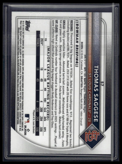 2025 Bowman #57 Thomas Saggese Chrome Mojo Navy Refractor #/175