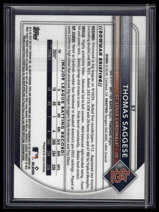 2025 Bowman #57 Thomas Saggese Chrome Mojo Navy Refractor #/175