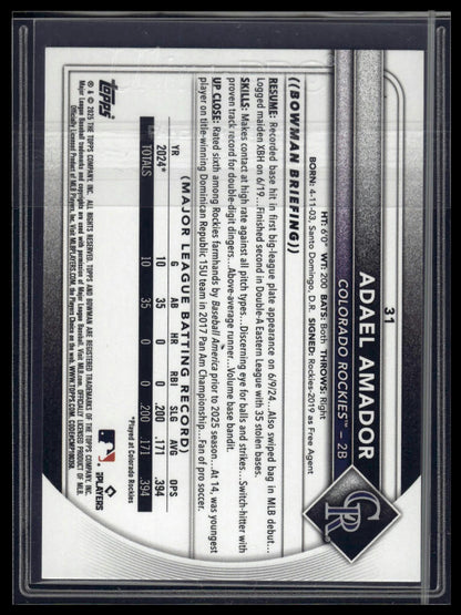 2025 Bowman #31 Adael Amador Neon Green #/399