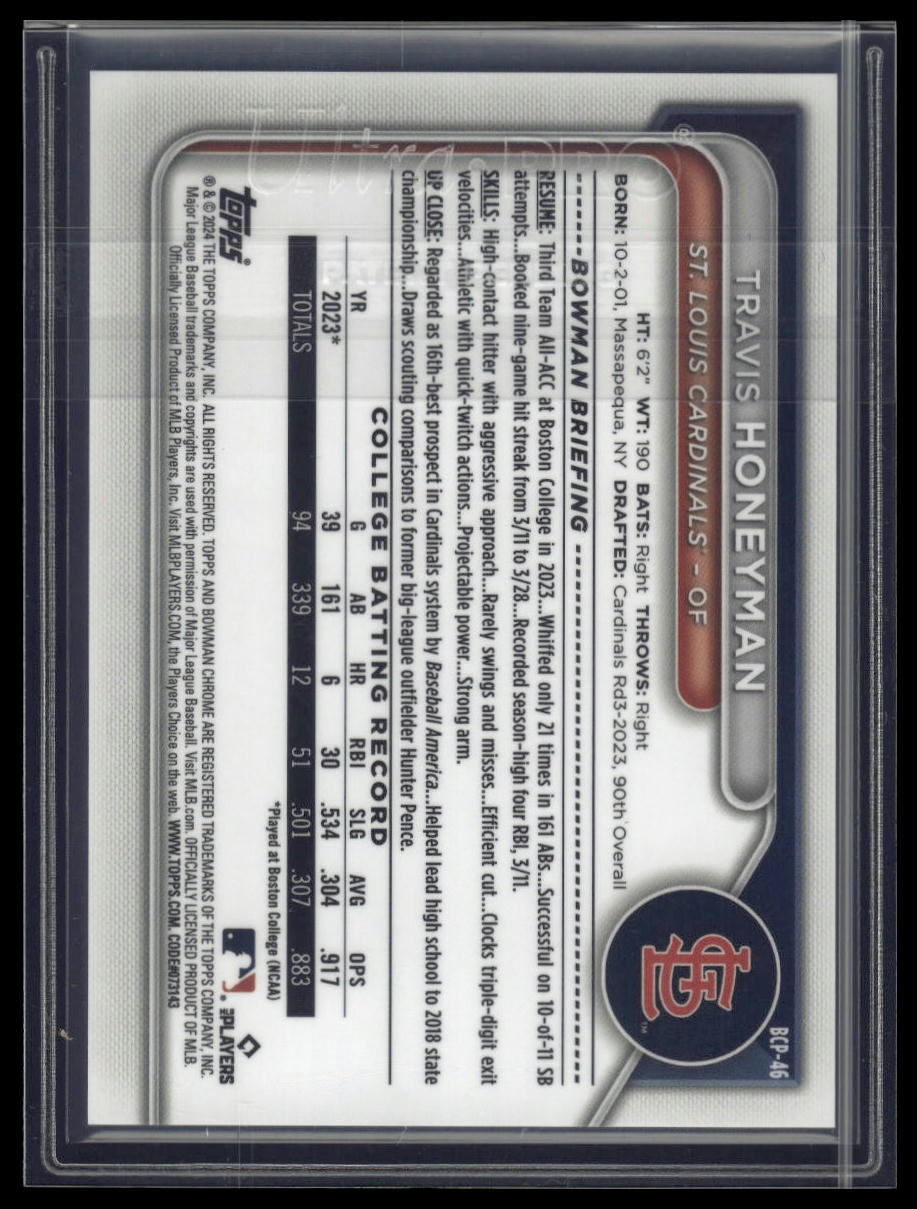 2024 Bowman #BCP-46 Travis Honeyman Chrome Prospects Speckle Refractors #/299