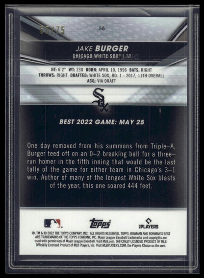 2022 Bowman's Best #66 Jake Burger Gold Lava Refractor #/75
