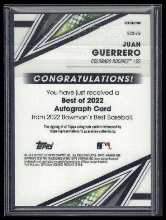 2022 Bowman's Best #B22-JG Juan Guerrero Best of 2022 Autographs