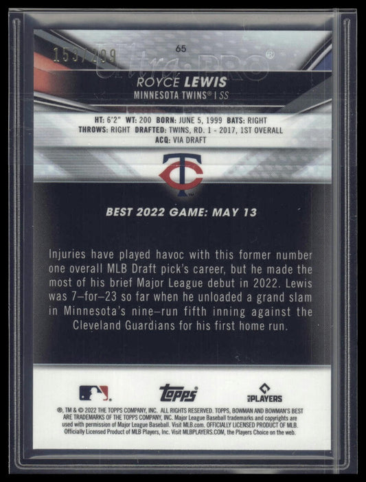 2022 Bowman's Best #65 Royce Lewis Mini-Diamond Refractor #/299