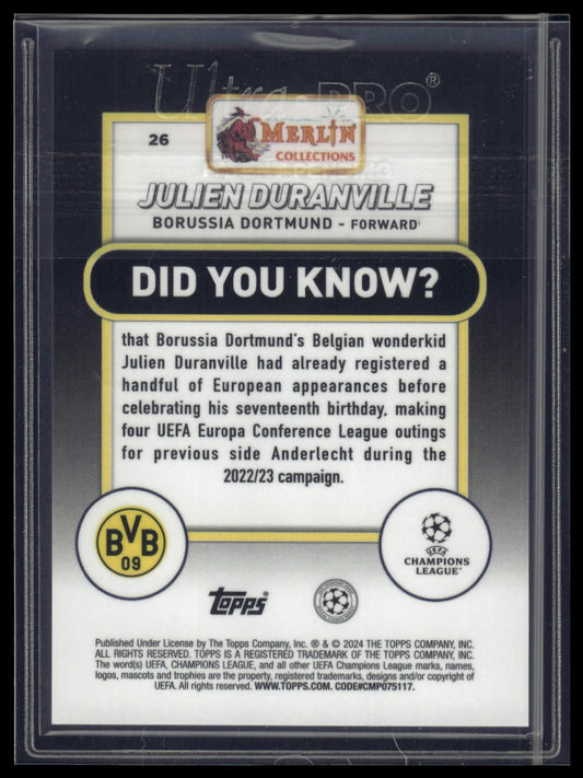 2023-24 Merlin UEFA Club Competitions #26 Julien Duranville Orange Mojo /25