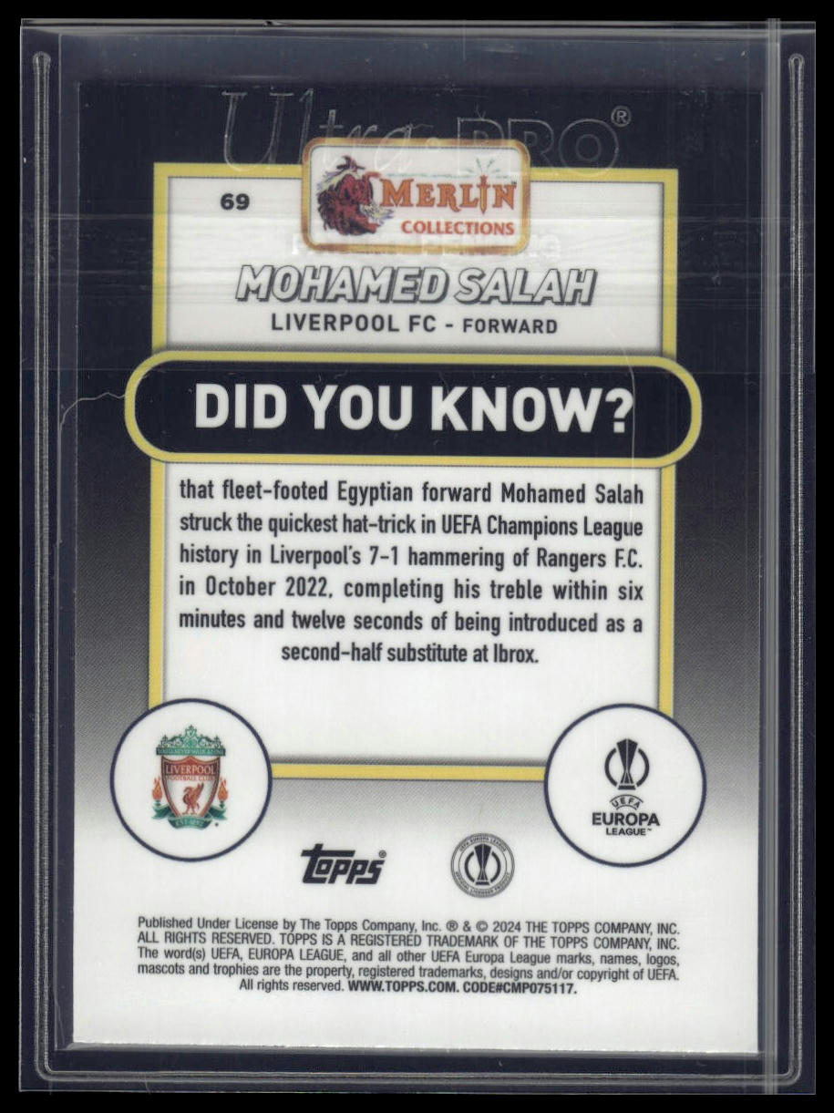 2023-24 Merlin UEFA Club Competitions #69 Mohamed Salah Atomic Refractor #/250