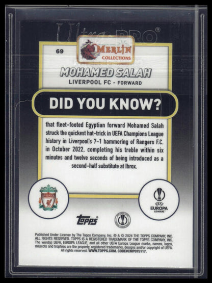 2023-24 Merlin UEFA Club Competitions #69 Mohamed Salah Atomic Refractor #/250