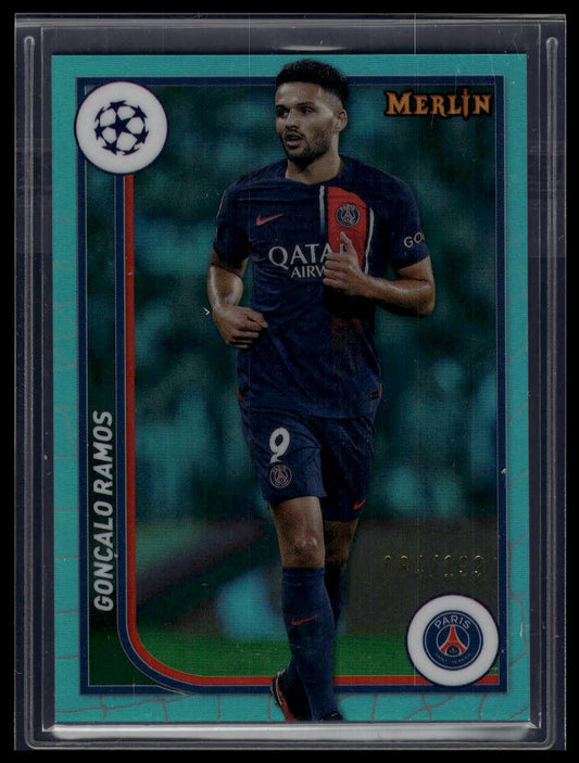 2023-24 Merlin UEFA Club Competitions #91 Gonçalo Ramos Aqua Refractor #/199