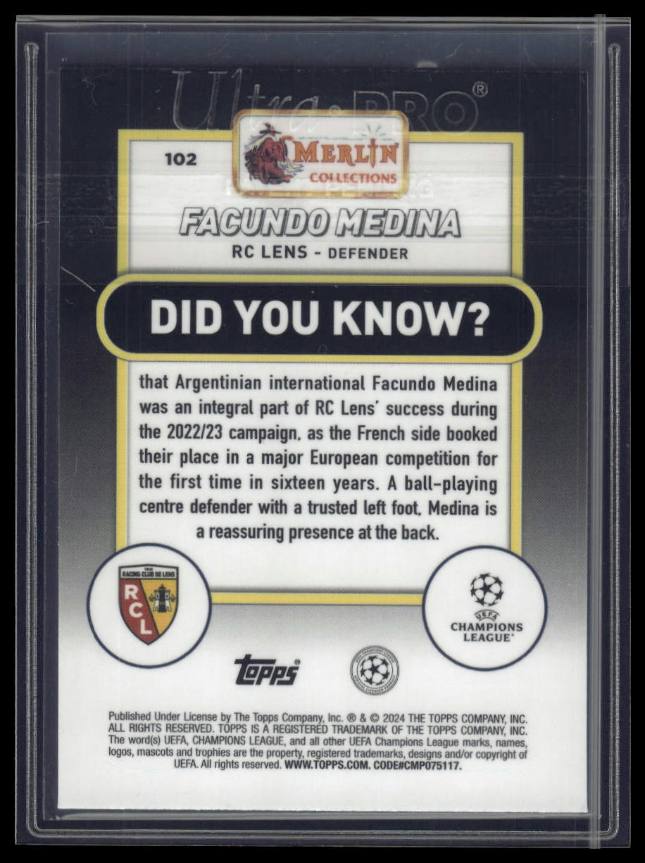 2023-24 Merlin UEFA Club Competitions #102 Facundo Medina Blue Shimmer /75