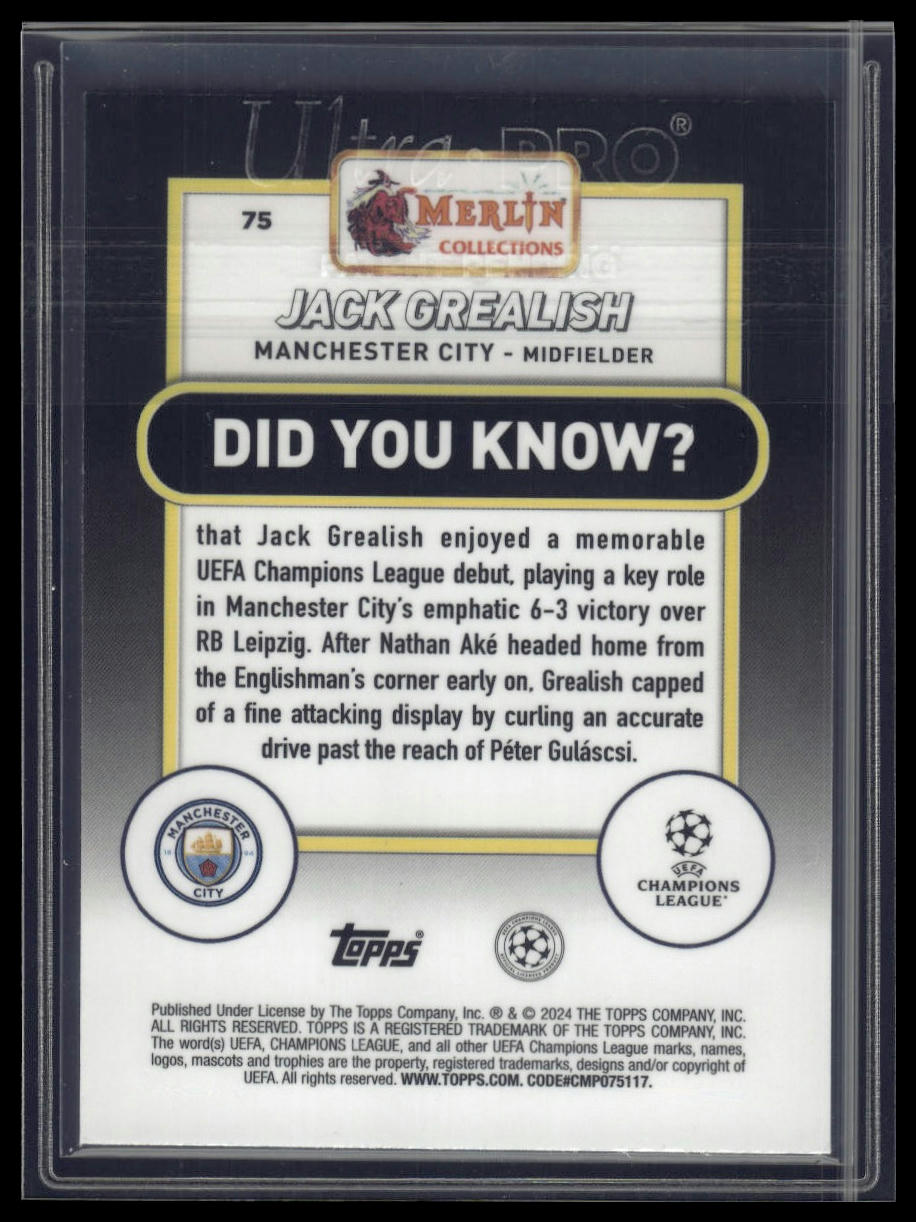 2023-24 Merlin UEFA Club Competitions #75 Jack Grealish Atomic Refractor #/250