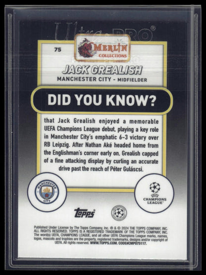 2023-24 Merlin UEFA Club Competitions #75 Jack Grealish Atomic Refractor #/250