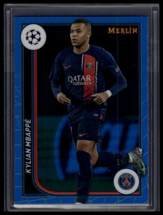 2023-24 Merlin UEFA Club Competitions #92 Kylian Mbappé Blue Refractor #/75