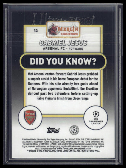 2023-24 Merlin UEFA Club Competitions #12 Gabriel Jesus Aqua Speckle /199
