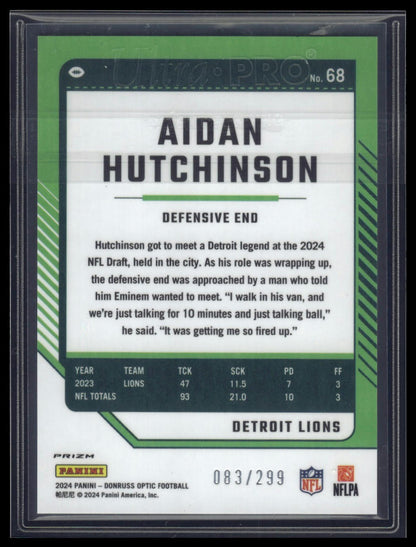 2024 Donruss Optic #68 Aidan Hutchinson Aqua #/299