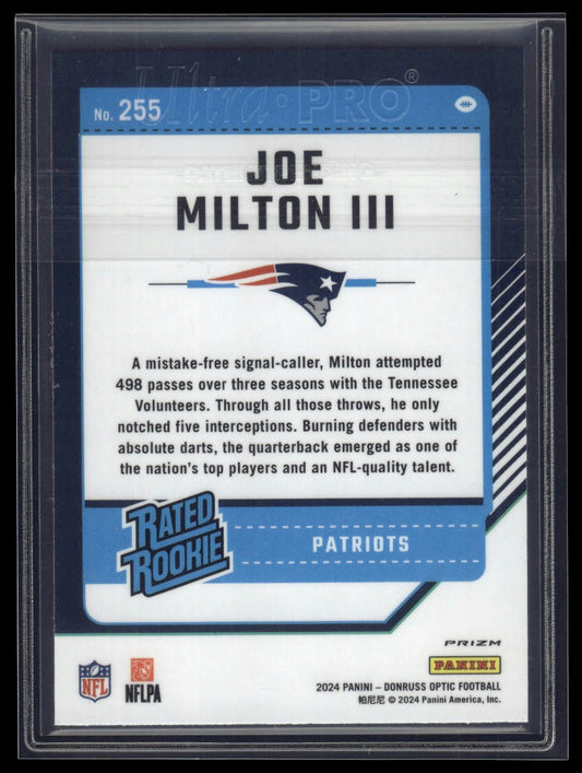 2024 Donruss Optic #255 Joe Milton III Purple Shock