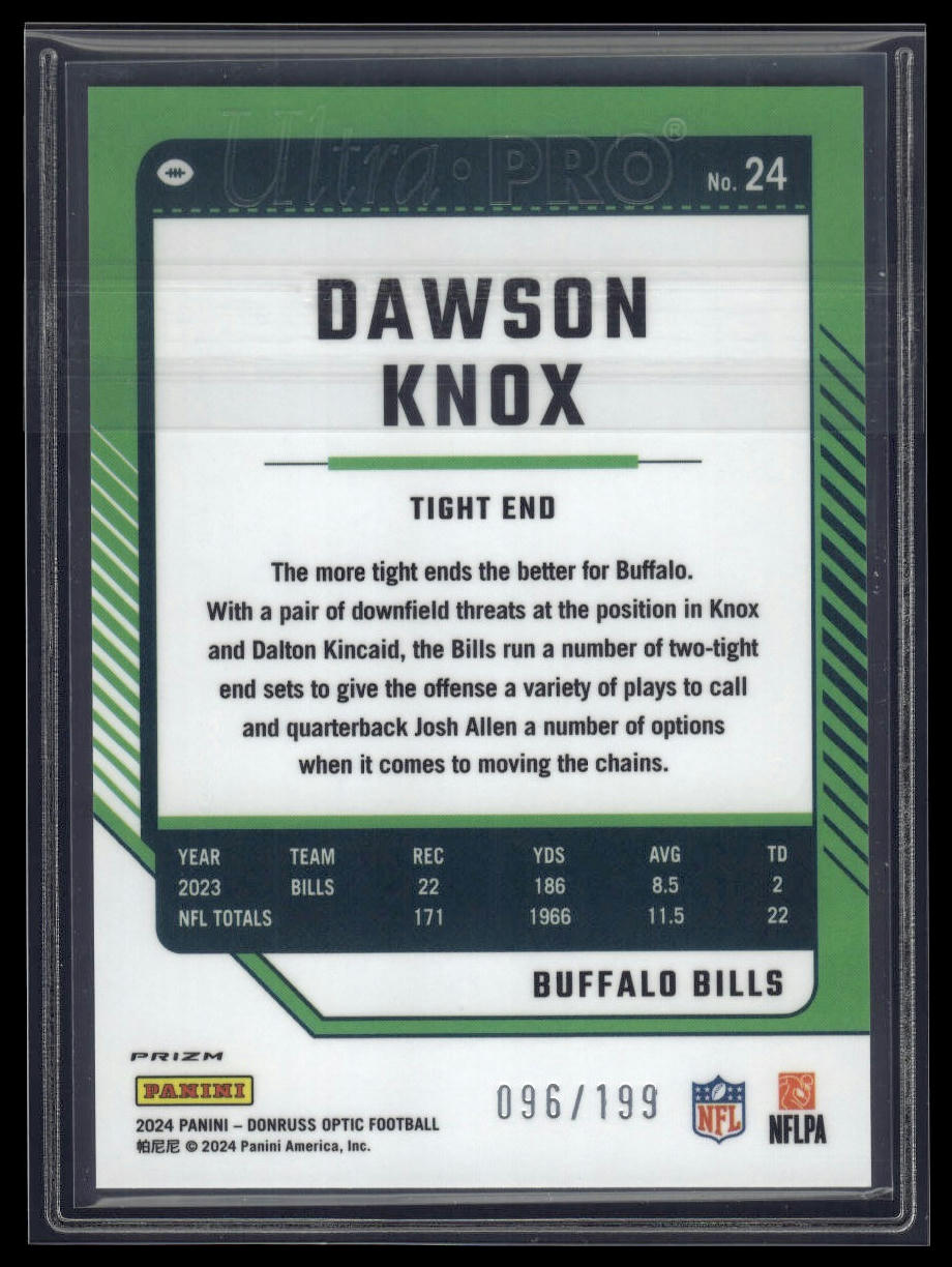2024 Donruss Optic #24 Dawson Knox Blue #/199